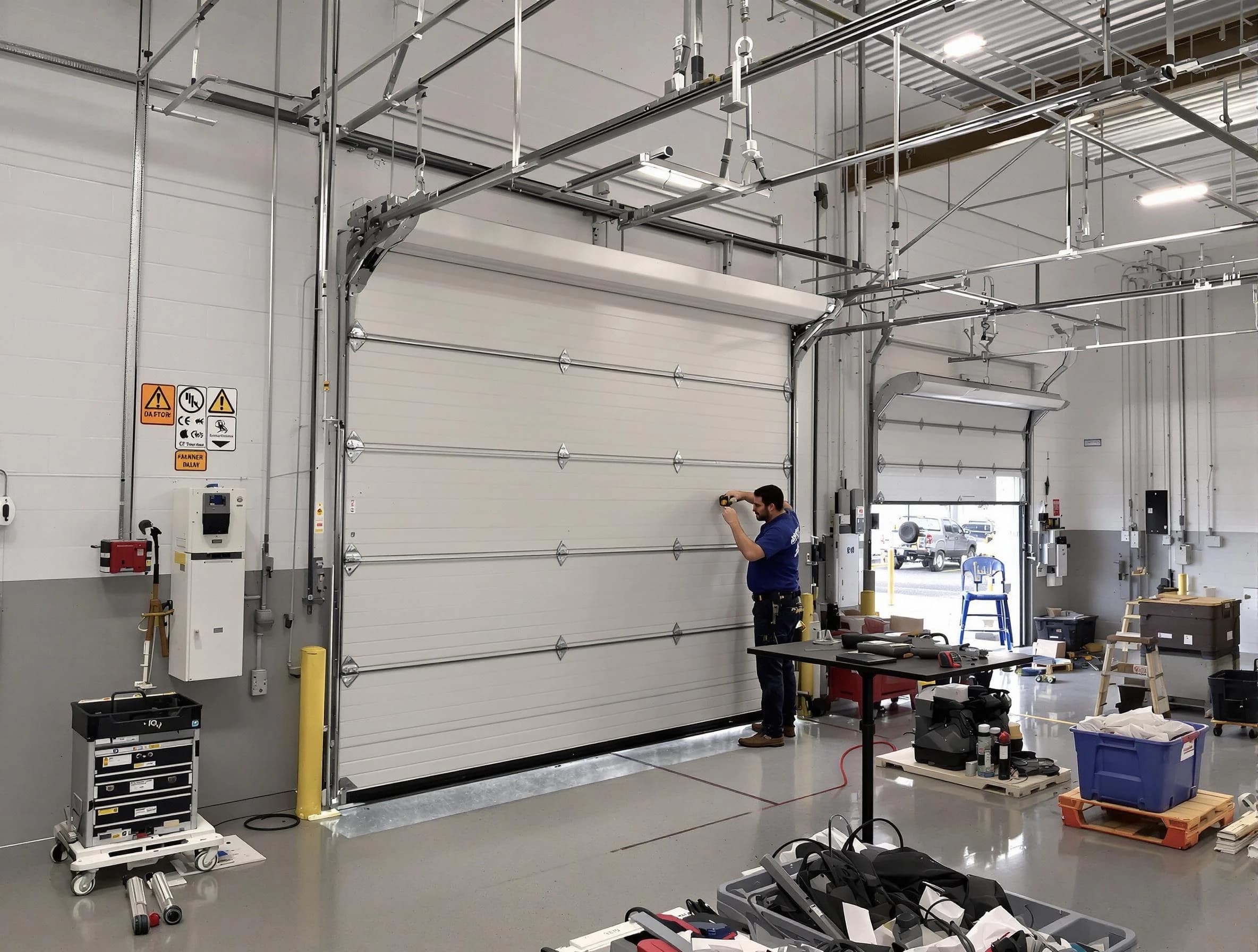 Commercial garage door repair being performed by Provo Garage Door Repair expert in Provo