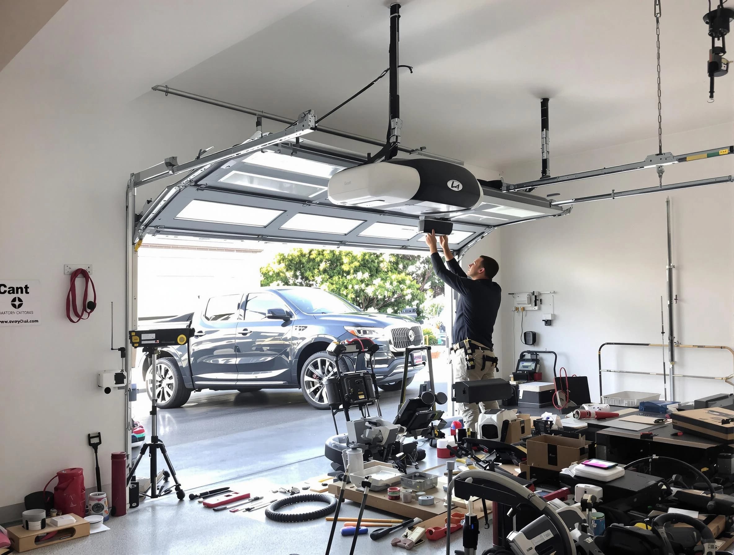 Provo Garage Door Repair specialist installing smart garage door opener system in Provo home