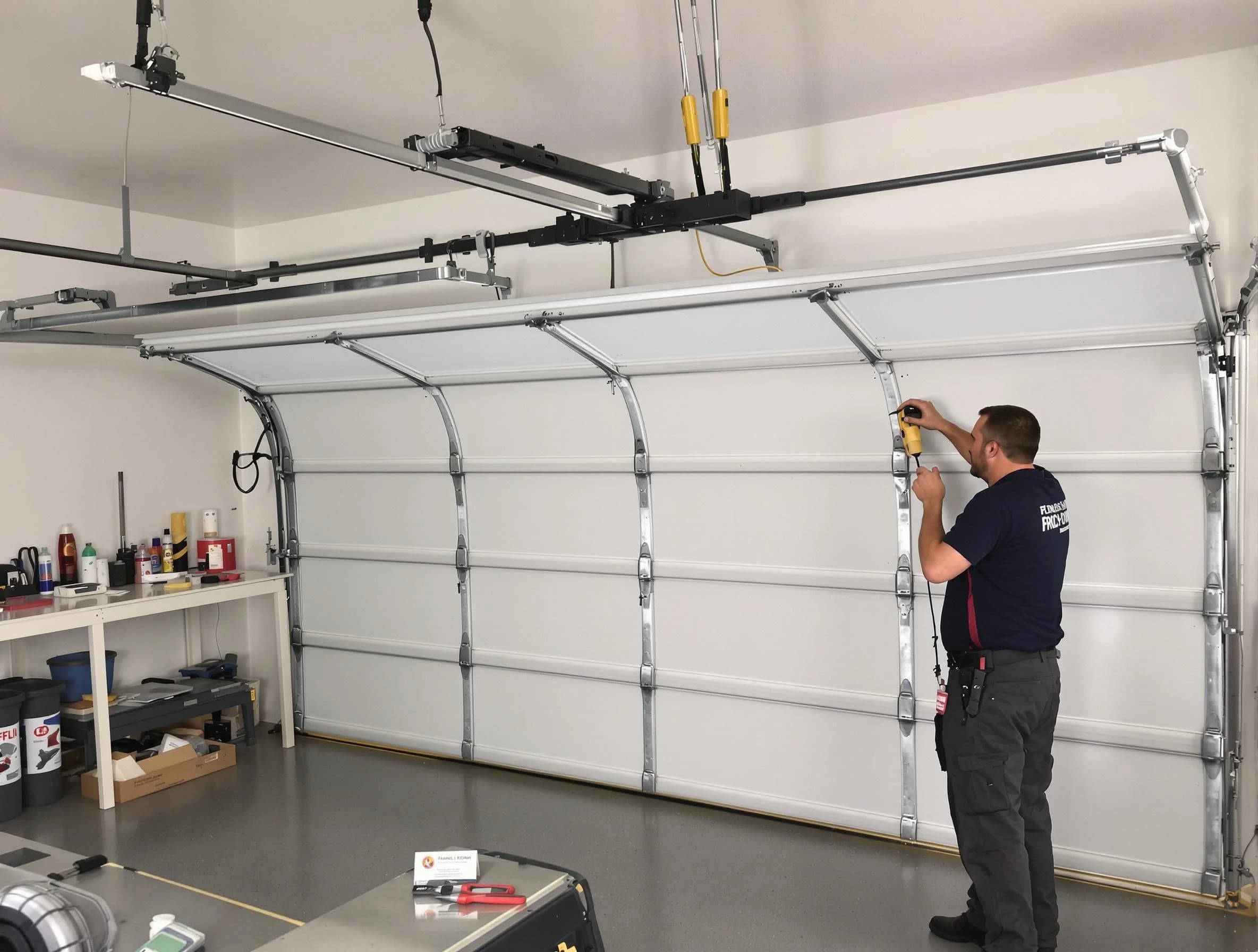 Provo Garage Door Repair certified technician performing overhead door system repair in Provo