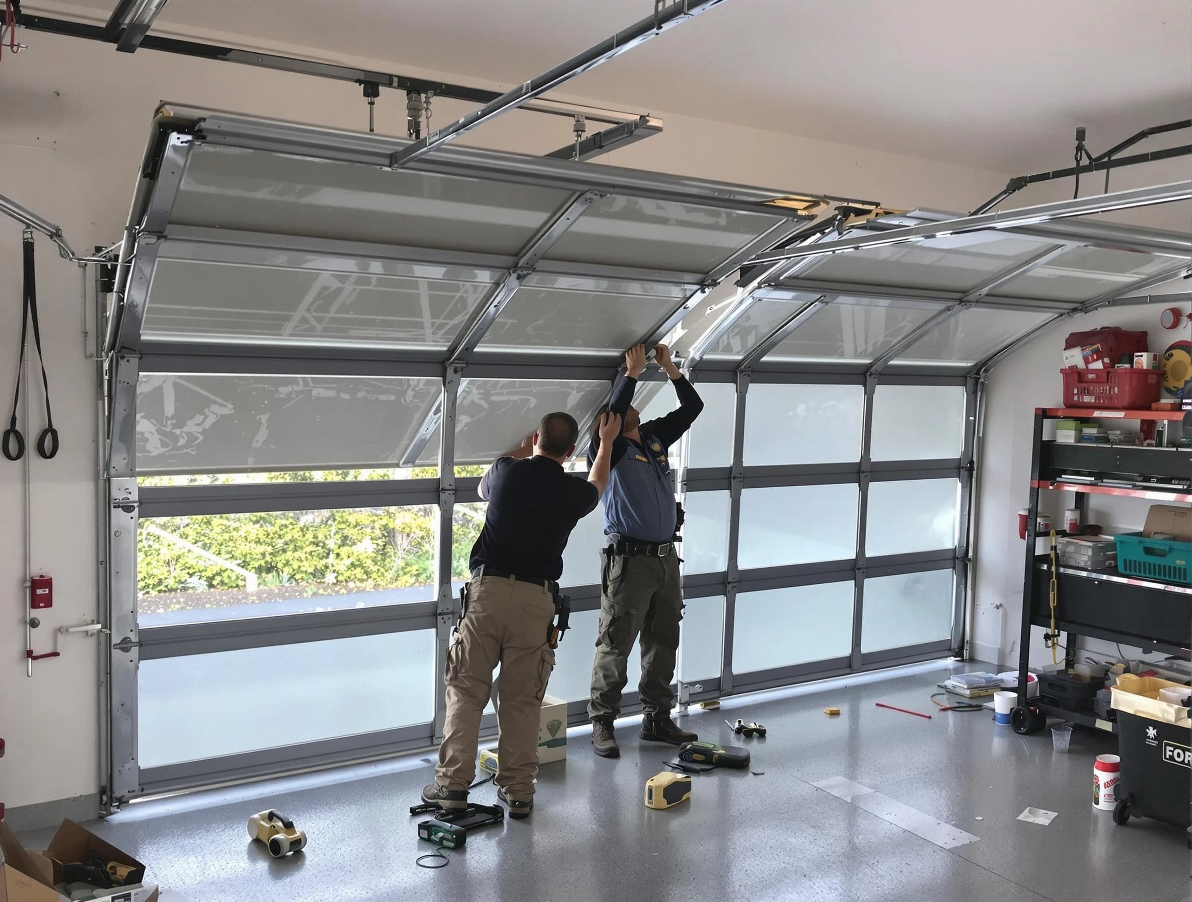 Provo Garage Door Repair expert performing precise panel replacement on Provo garage door