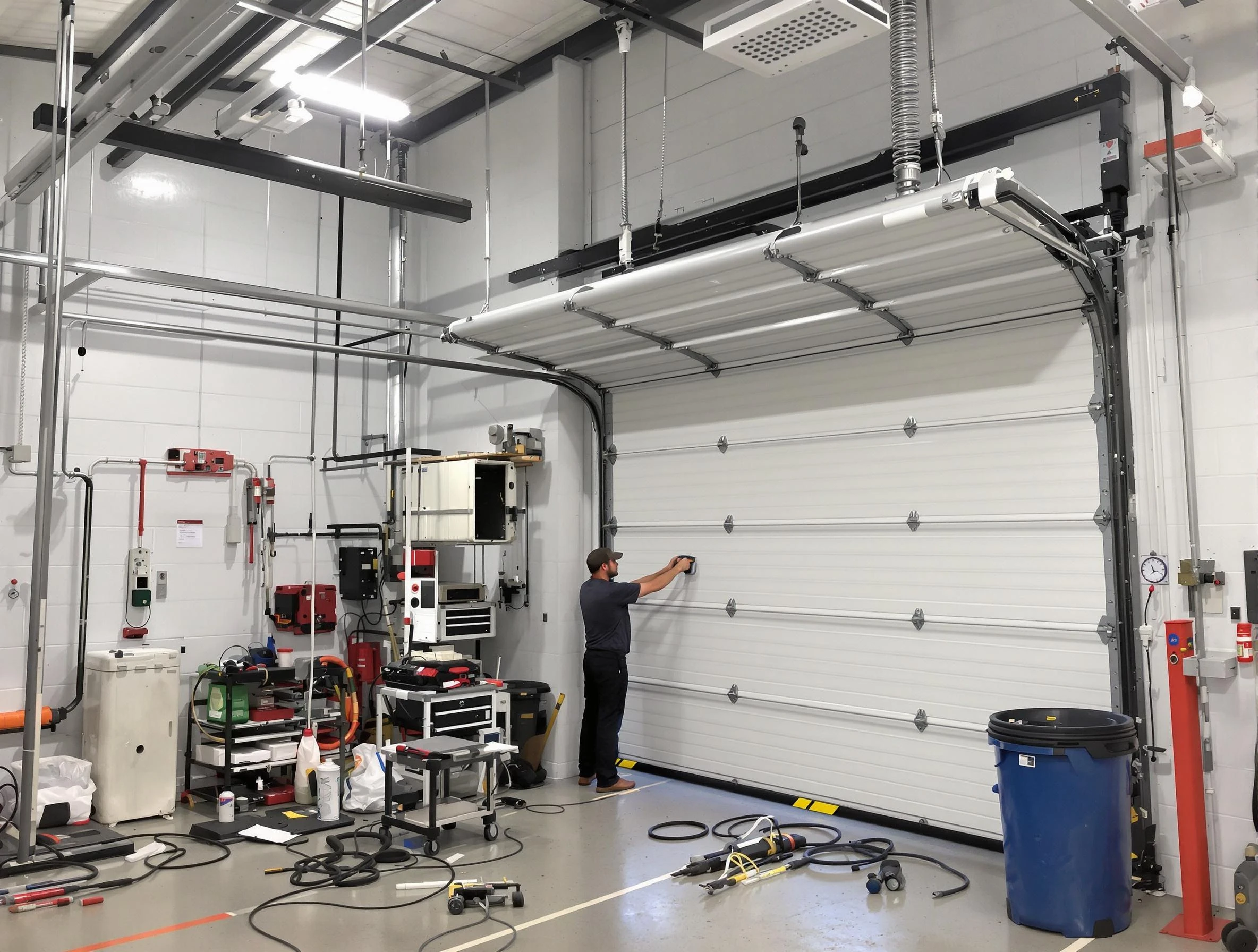 Provo Garage Door Repair certified technician performing commercial door repair at a Provo business facility