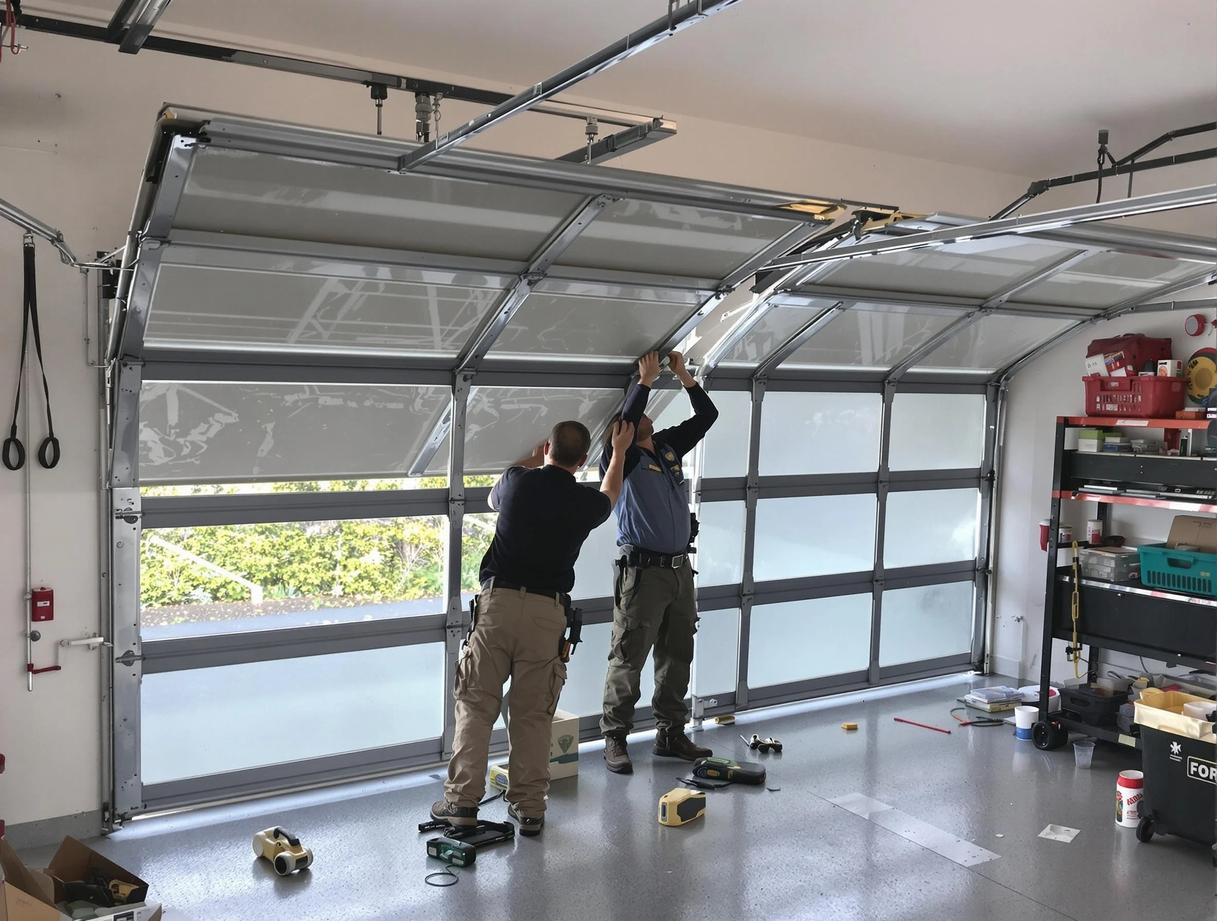 Provo Garage Door Repair expert performing precise panel replacement on Provo garage door
